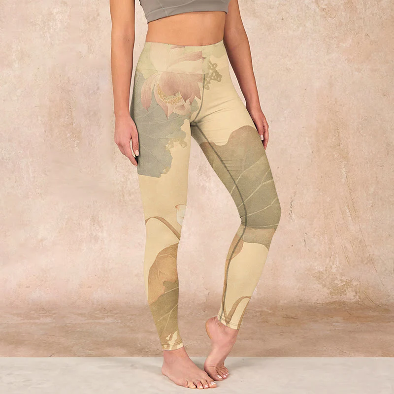 Buddha Stones Lotus Flowers Leaves Print Gym Leggings Women's Yoga Pants