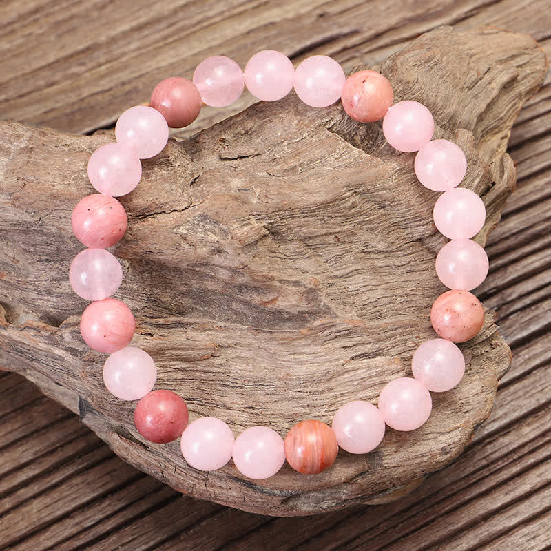 Buddha Stones 108 Mala Beads Pink Crystal Love Tassel Bracelet