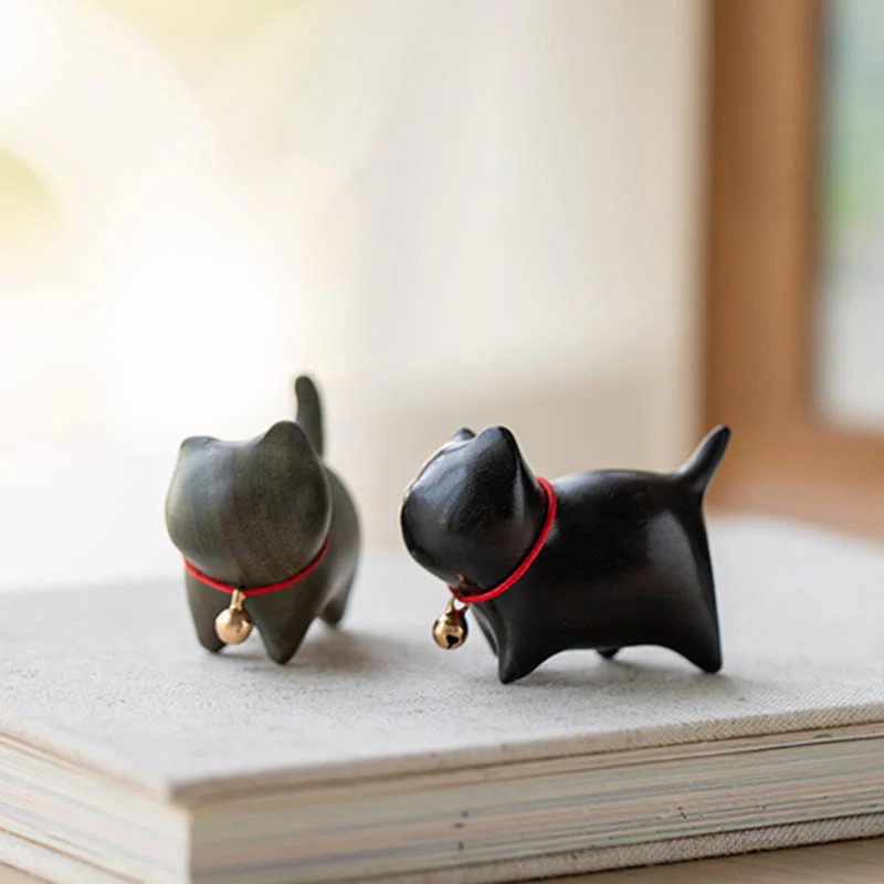 Buddha Stones Green Sandalwood Small Leaf Red Sandalwood Cute Cat Animals Soothing Peace Decoration