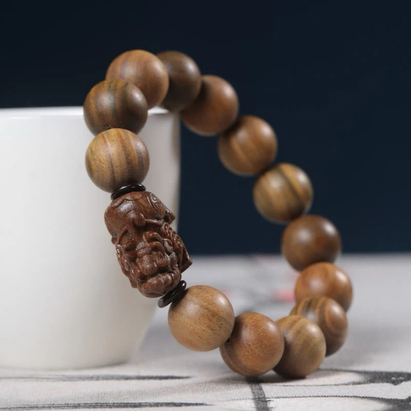Buddha Stones Green Sandalwood Pixiu Attract Wealth Bracelet