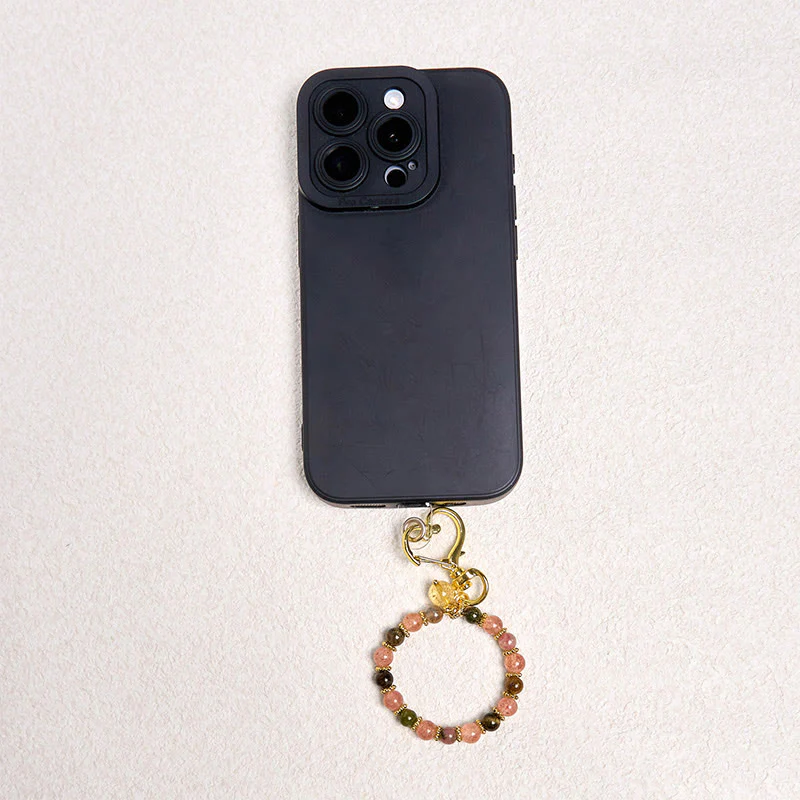 Buddha Stones Natural Strawberry Quartz Crystal Beads Positive Key Chain Phone Hanging Decoration