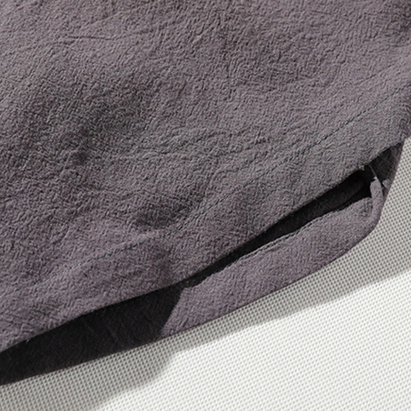 Buddha Stones 2Pcs Plain Notched Collar T-Shirt 7-8 Length Wide Leg Shorts With Pockets Cotton Linen Men's Meditation Cloth Set