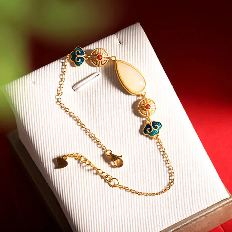 Buddha Stones 925 Sterling Silver Hetian White Jade Water Drop Chain Necklace Pendant Bracelet