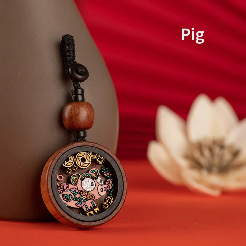 Buddha Stones Year Of The Dragon Hand Painted Chinese Zodiac Rosewood Carved Calm Key Chain (Extra 30% Off | USE CODE: FS30)