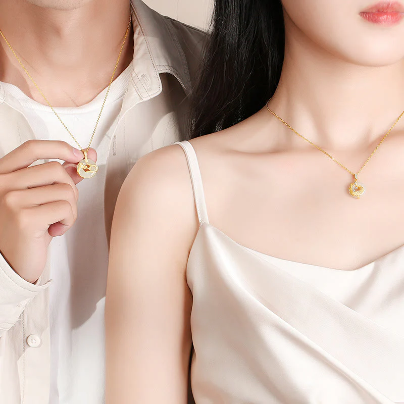 Buddha Stones 925 Sterling Silver Year of the Dragon Hetian Jade Golden Dragon Phoenix Peace Buckle Luck Necklace Pendant