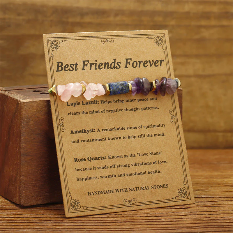 Buddha Stones Best Friends Forever Amethyst Rose Quartz Lazurite Spiritual Bracelet