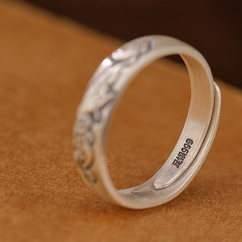 Buddha Stones 999 Sterling Silver Lotus Peony Flower Enlightenment Ring