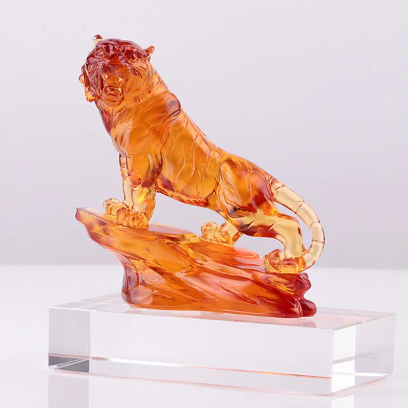 Buddha Stones Handmade Liuli Crystal Tiger Art Piece Protection Home Decoration