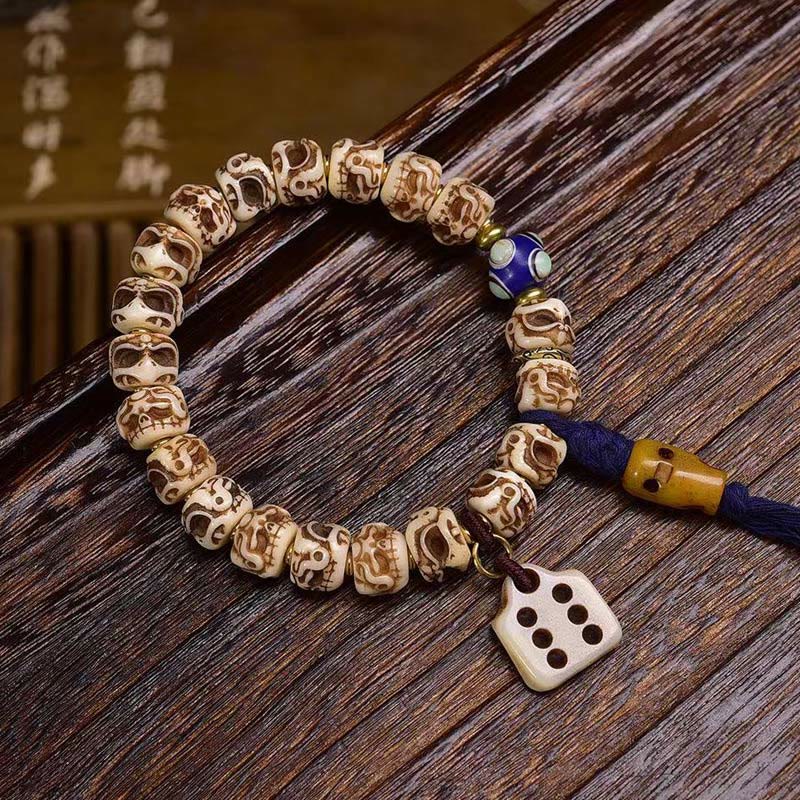 Buddha Stones Tibetan Camel Bone Garuda Carved Protection Tassel Bracelet