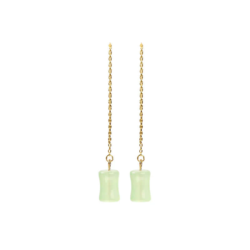 Buddha Stones Jade Bamboo Pattern Luck Drop Earrings