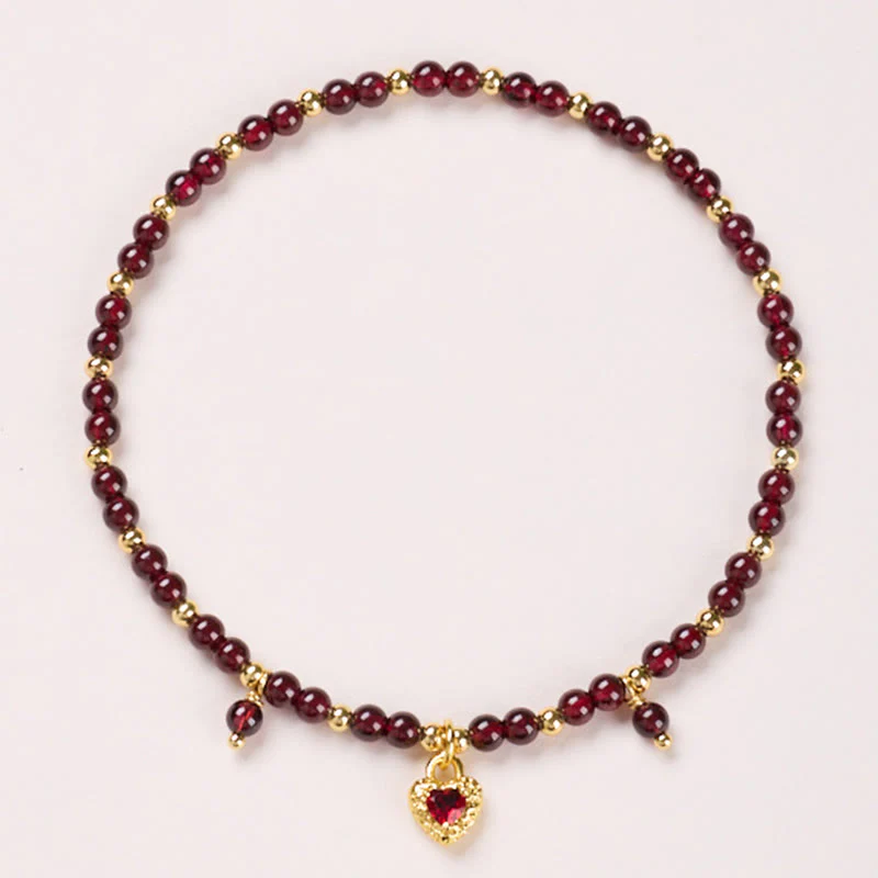 Buddha Stones Natural 4mm Garnet Copper Gold Plated Calm Anklet
