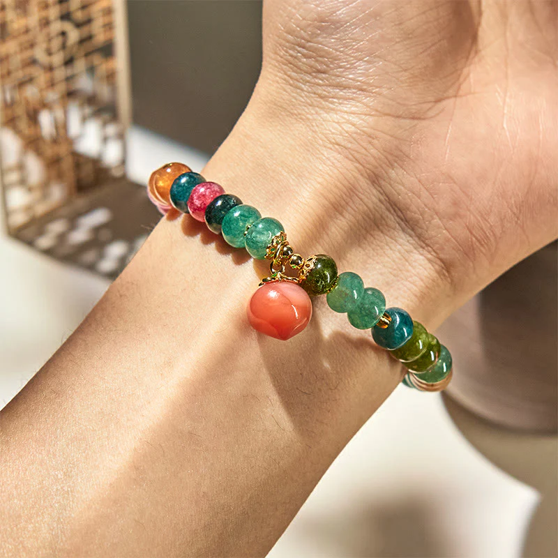 Buddha Stones Tourmaline Yanyuan Agate Peach Positive Bracelet