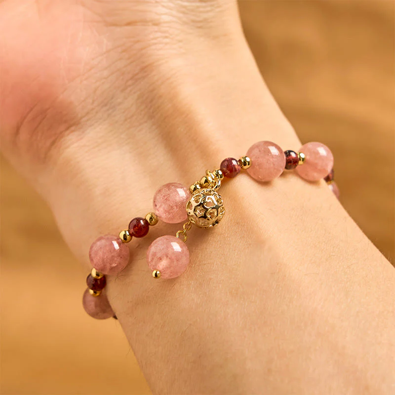 Buddha Stones Natural Strawberry Quartz Garnet Healing Bracelet