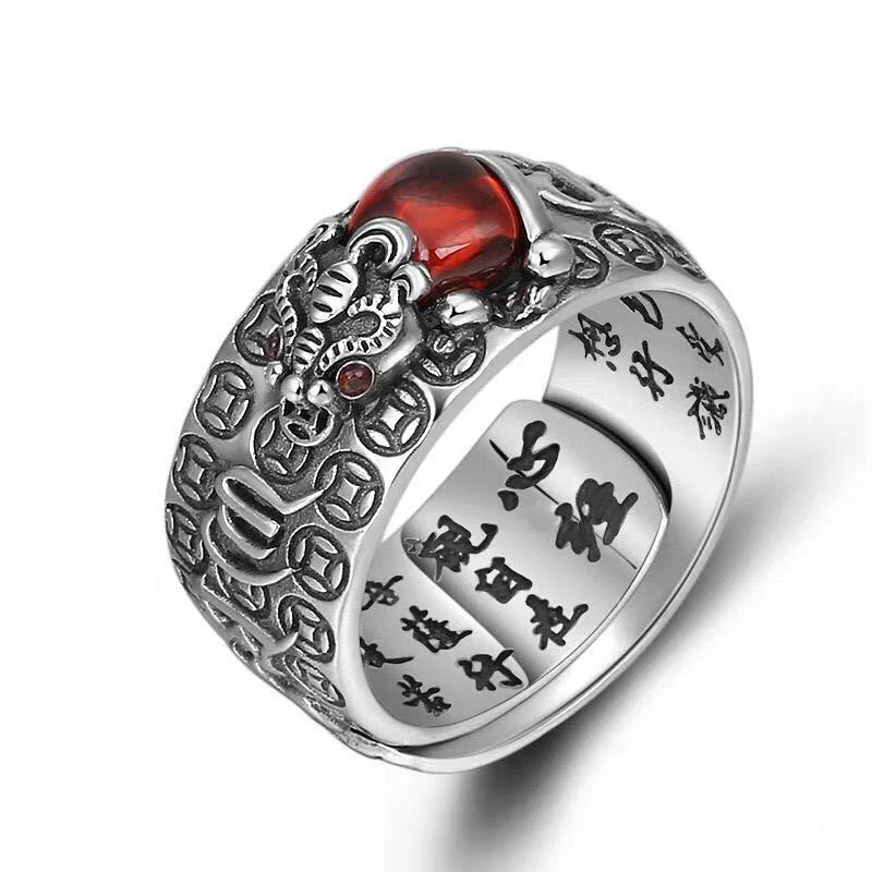 Buddha Stones Genstone PiXiu Feng Shui Frog Vajra Dorje Heart Sutra Wealth Adjustable Ring