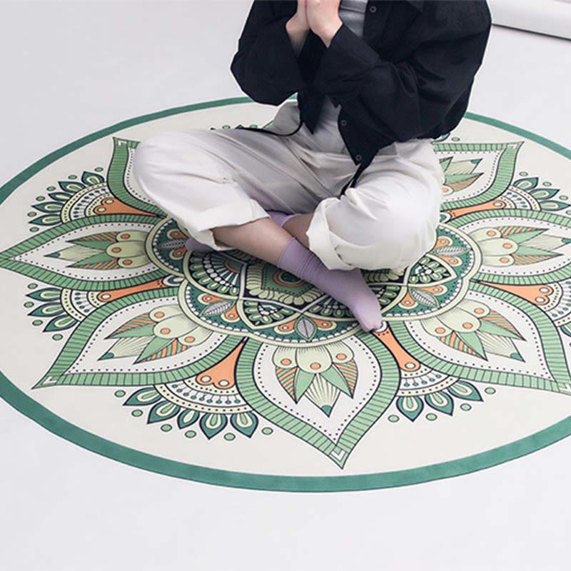 Buddha Stones Tibetan Lotus Mandala Enlightenment Foldable Natural Rubber Yoga Mat Decoration