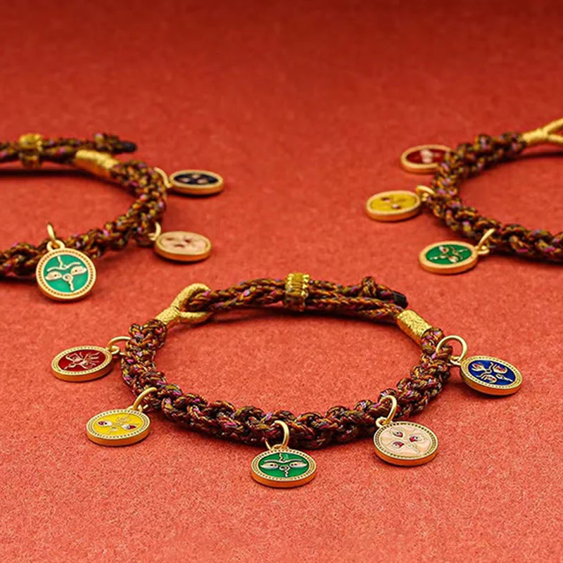 Buddha Stones Tibetan Five God Of Wealth Thangka Luck Braid String Bracelet