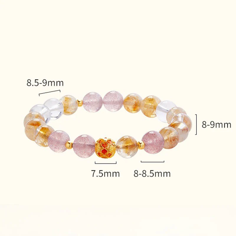 Buddha Stones 999 Sterling Silver Citrine Strawberry Quartz White Crystal Protection Bracelet