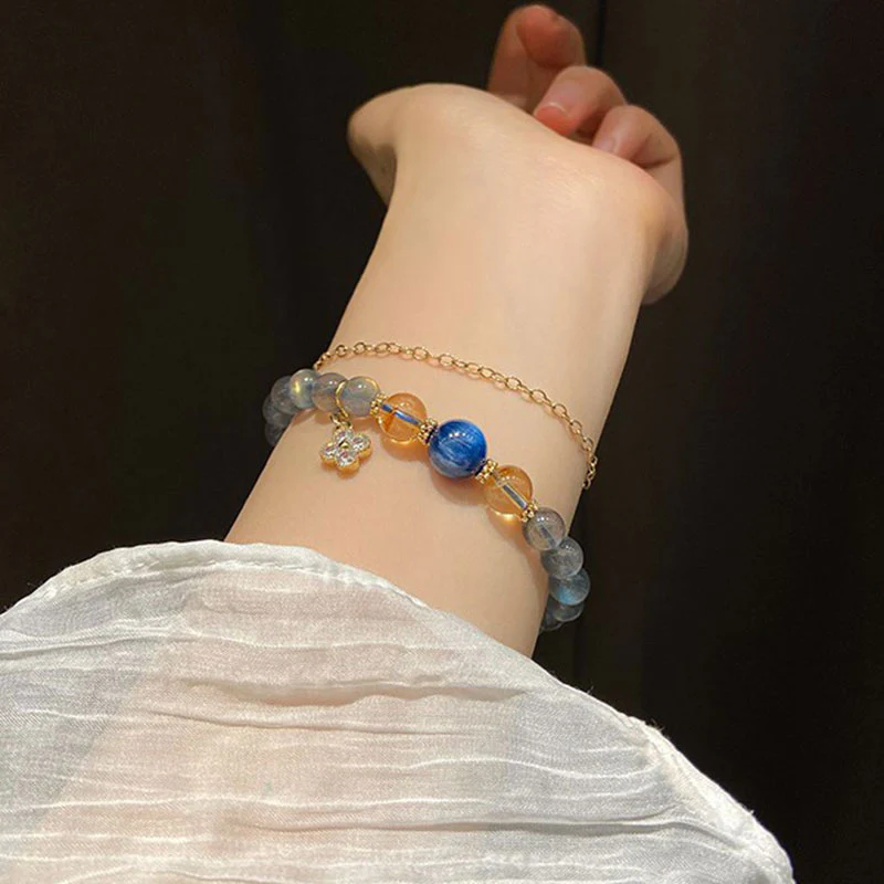 Buddha Stones Natural Moonstone Flower Chram Healing Beads Bracelet