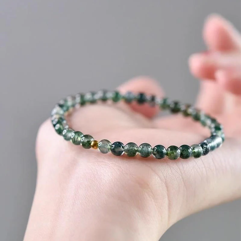 Buddha Stones Moss Agate Lucky Bead Soothing Bracelet