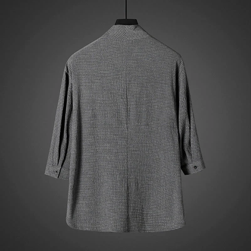 Buddha Stones Casual V-Neck Three Quarter Sleeve Men's Shirt