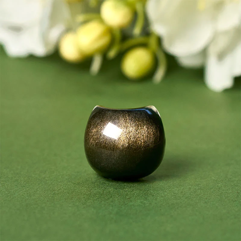 Buddha Stones 925 Sterling Silver Silver Sheen Obsidian Gold Sheen Obsidian Cat Soothing Bracelet