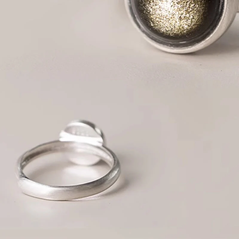 Buddha Stones Natural 925 Sterling Silver Gold Sheen Obsidian Adjustable Wealth Ring