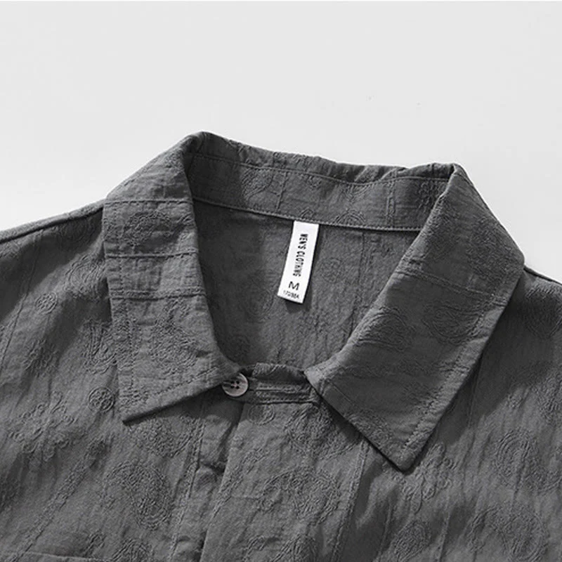 Buddha Stones Summer Short Sleeve Buttons Men's Shirt With Two Pockets