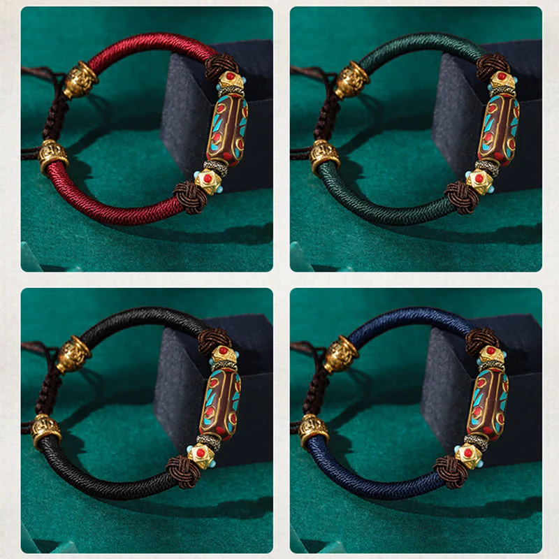 Buddha Stones Handmade Tibetan Turquoise Om Mani Padme Hum Strength Braided Bracelet