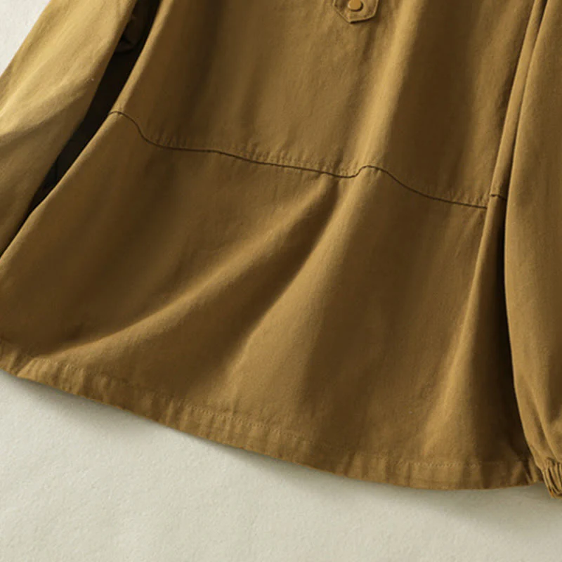 Buddha Stones Plain Button Design Stand Collar Women's Cotton Jacket