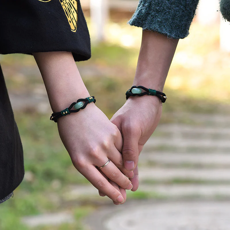 Buddha Stones Tibetan Jade Lucky Black Rope Couple Bracelet