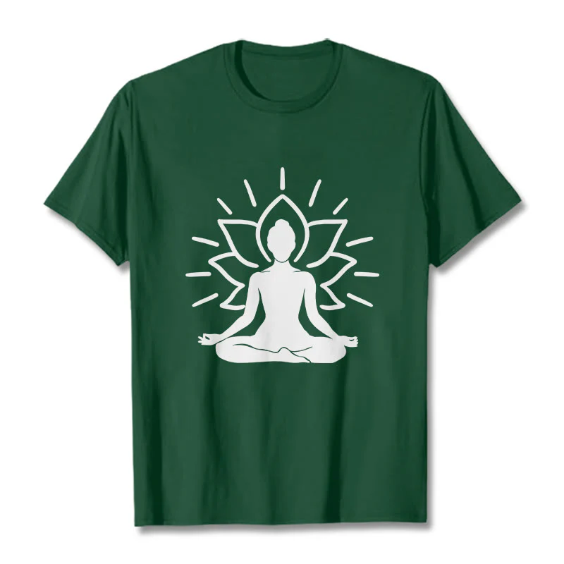Buddha Stones Casual Meditative Figure Lotus Pattern Tee T-shirt