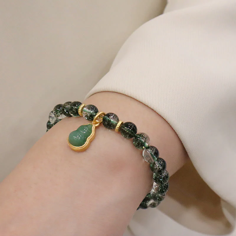 Buddha Stones Natural Green Phantom Confidence Gourd Buddha Charm Bracelet