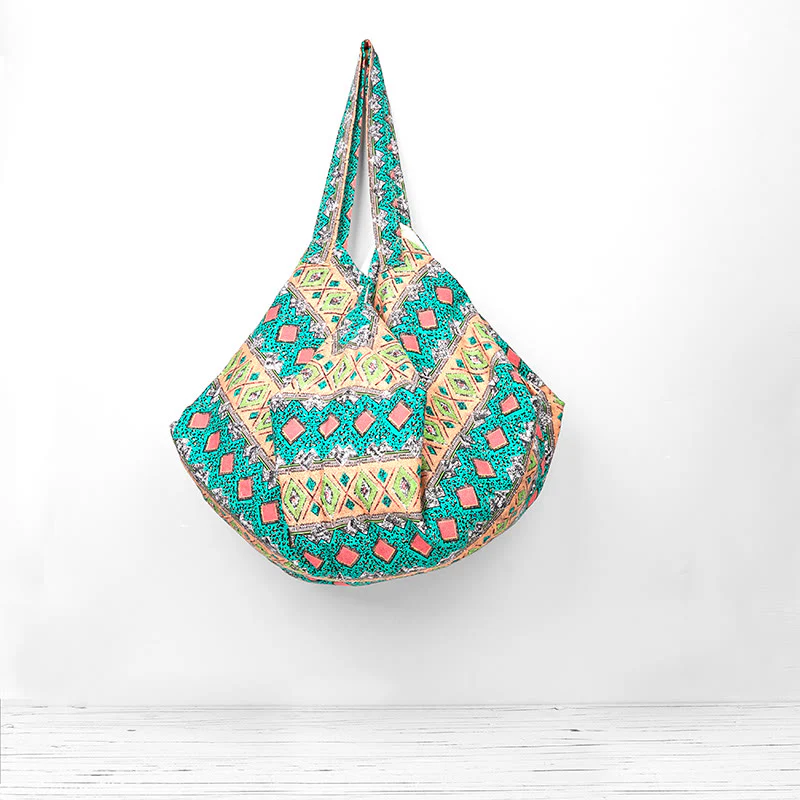 Buddha Stones Colored Stripes Pattern Cotton Shoulder Bag