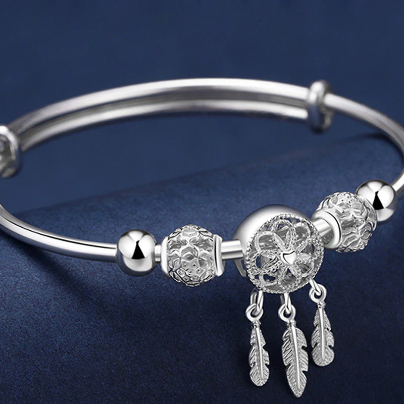 Buddha Stones Tibetan White Copper Blessing Dream Catcher Charm Bracelet