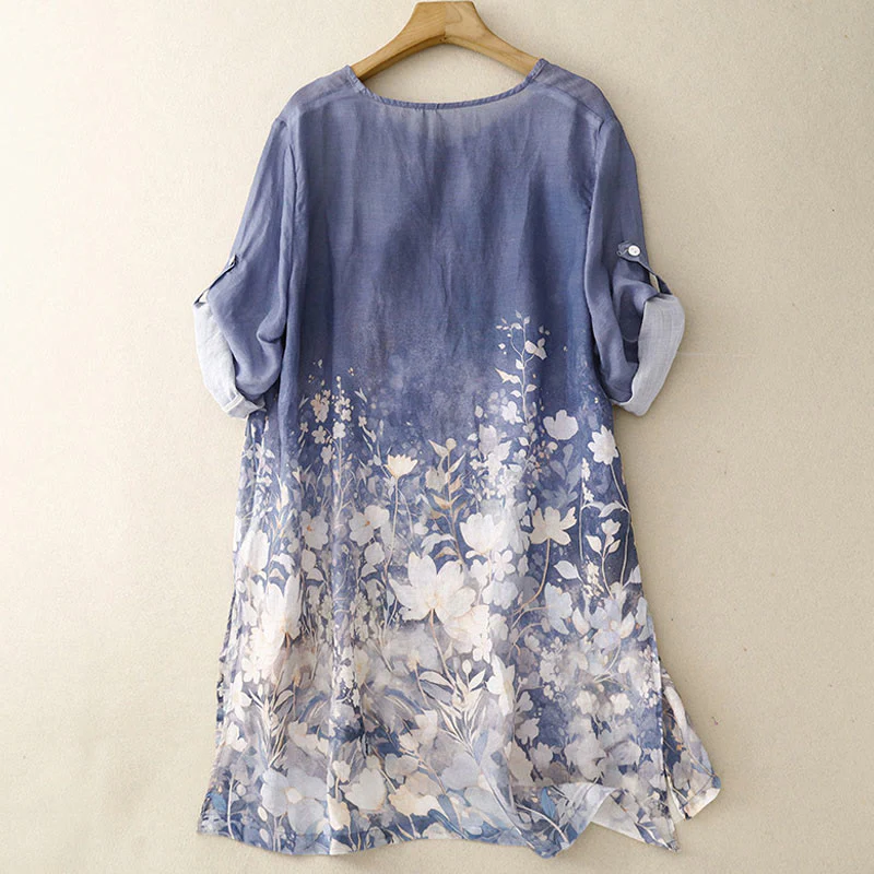 Buddha Stones White Flowers Crew Neck Cotton Half Sleeve Women's Shirt