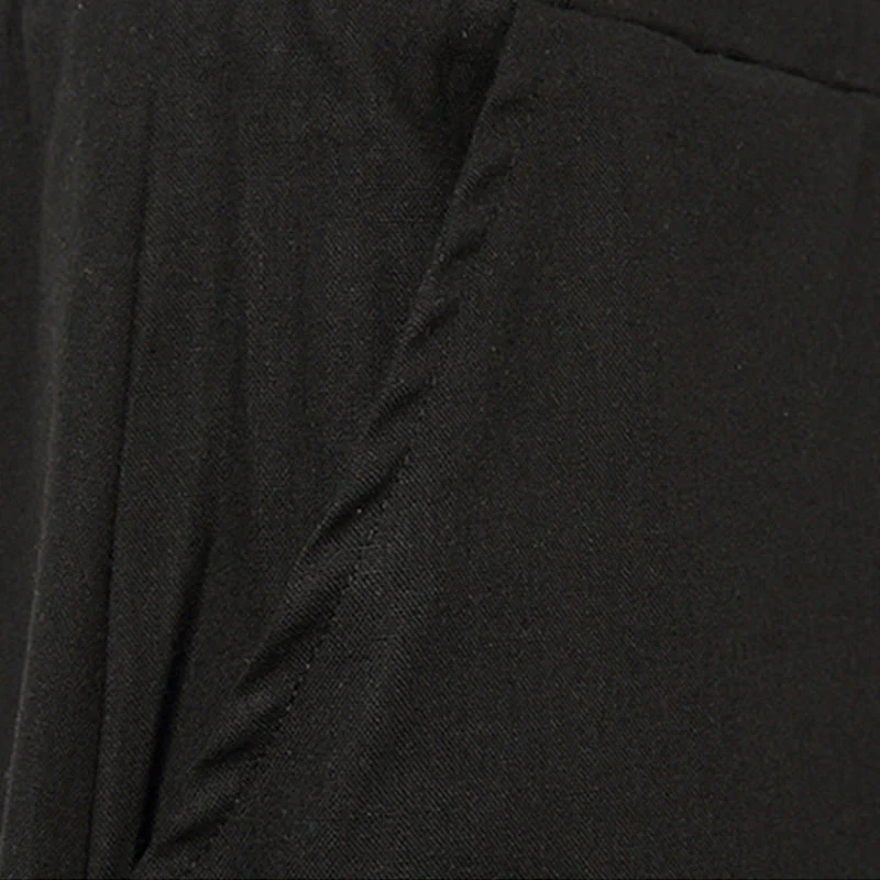 Buddha Stones Spring Plain Simple Patchwork Design Drawstring Cotton Linen Men's 7-8 Length Wide Leg Pants With Pockets