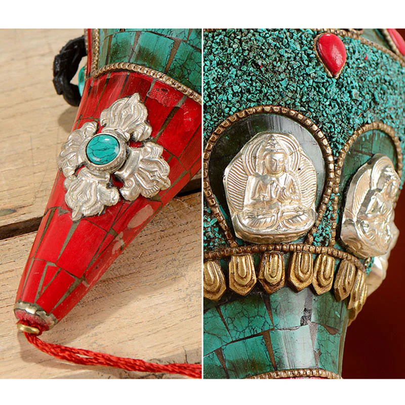 Buddha Stones Tibetan Handmade Shankha Om Mani Padme Hum Buddha Avalokitesvara Turquoise Conch Shell Positive Decoration