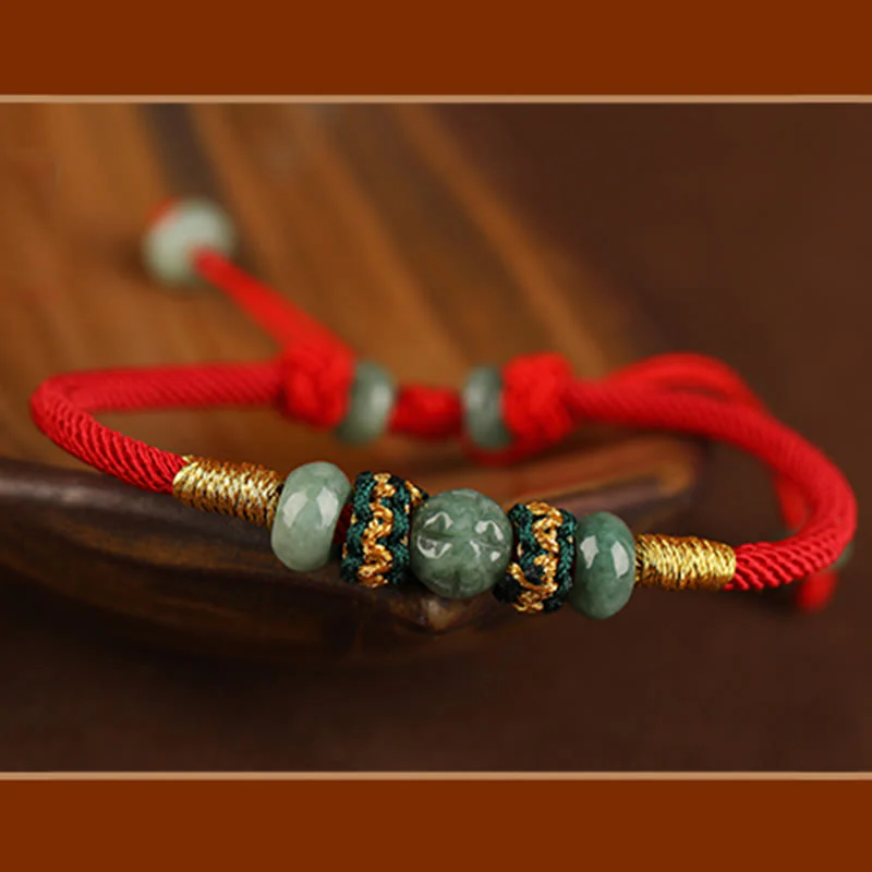 Buddha Stones Jade Abacus Bead Prosperity Red String Rope Bracelet