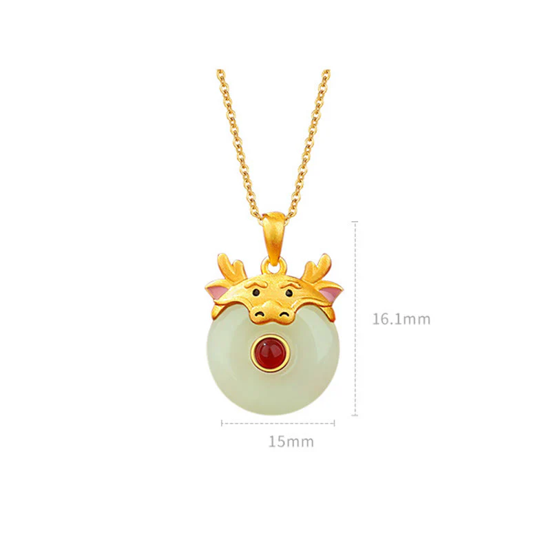 Buddha Stones 925 Sterling Silver Hetian Jade Chinese Zodiac Year of the Dragon Red Agate Luck Protection Necklace Pendant