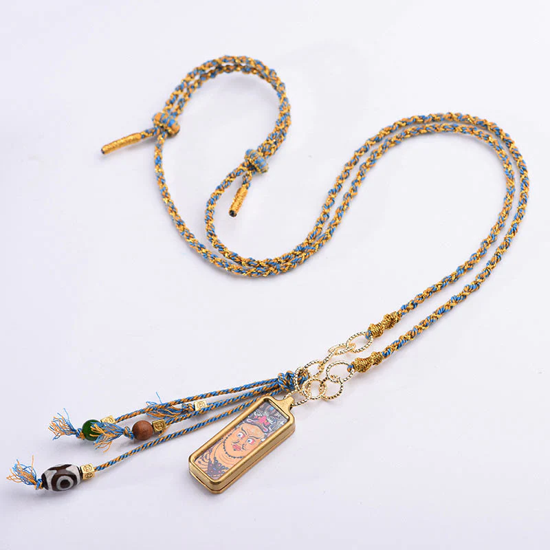 Buddha Stones Tibet God Of Wealth Titanium Steel Thangka Wealth Necklace Pendant