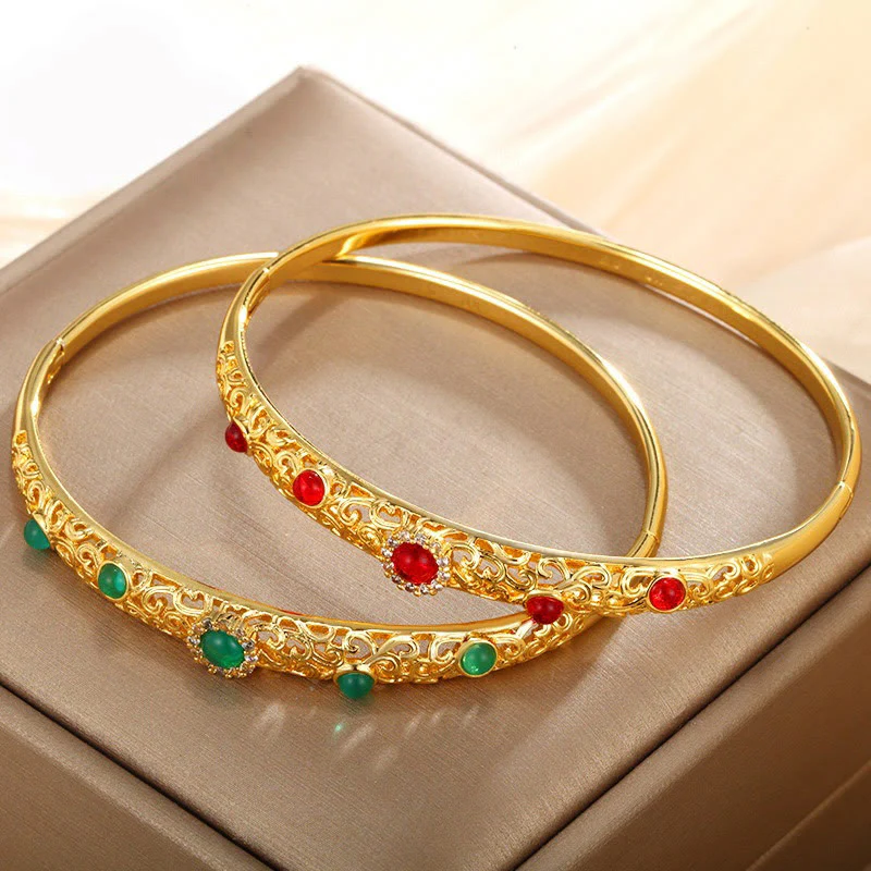 Buddha Stones Vine Design Alloy Zircon Luck Bracelet Bangle