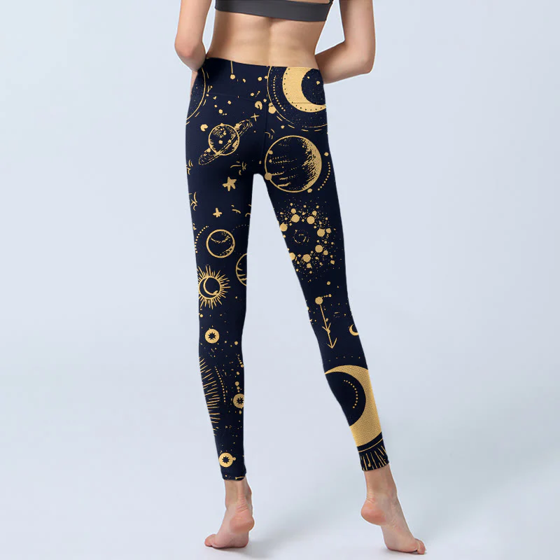 Buddha Stones Moon Star Universepattern Print Gym Leggings Women's Yoga Pants