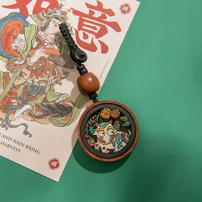 Buddha Stones Year Of The Dragon Hand Painted Chinese Zodiac Rosewood Carved Calm Key Chain
