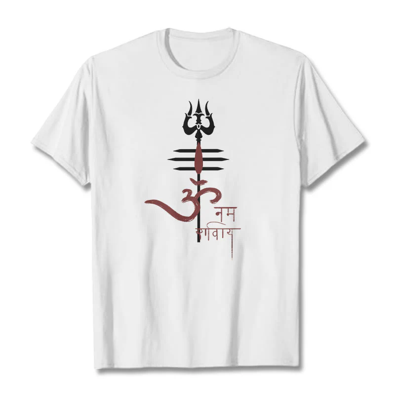 Buddha Stones OM NAMAH SHIVAYA Trident Cotton Tee T-shirt