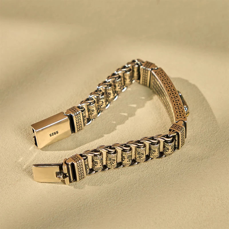 Buddha Stones Tibetan Copper Buckle Prayer Wheel Heart Sutra Pi Xiu Metal Bracelet