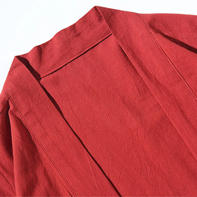 Buddha Stones Embroidery Flying White Cranes Cotton Linen Open Front Jacket Men's Kimono