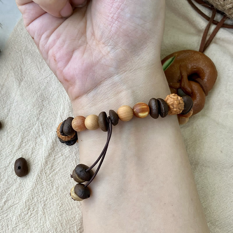 Buddha Stones Natural Irregular Cloud Coffee Beans Sandalwood Protection Bracelet