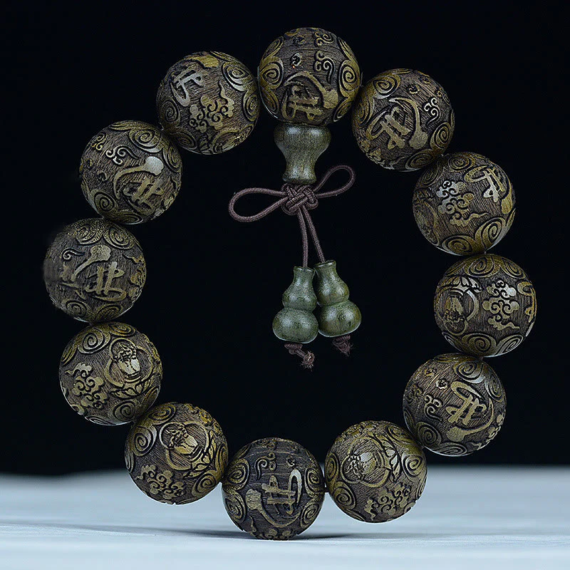 Buddha Stones Chinese Zodiac Rosewood Ebony Copper Coin PiXiu Carved Warmth Bracelet