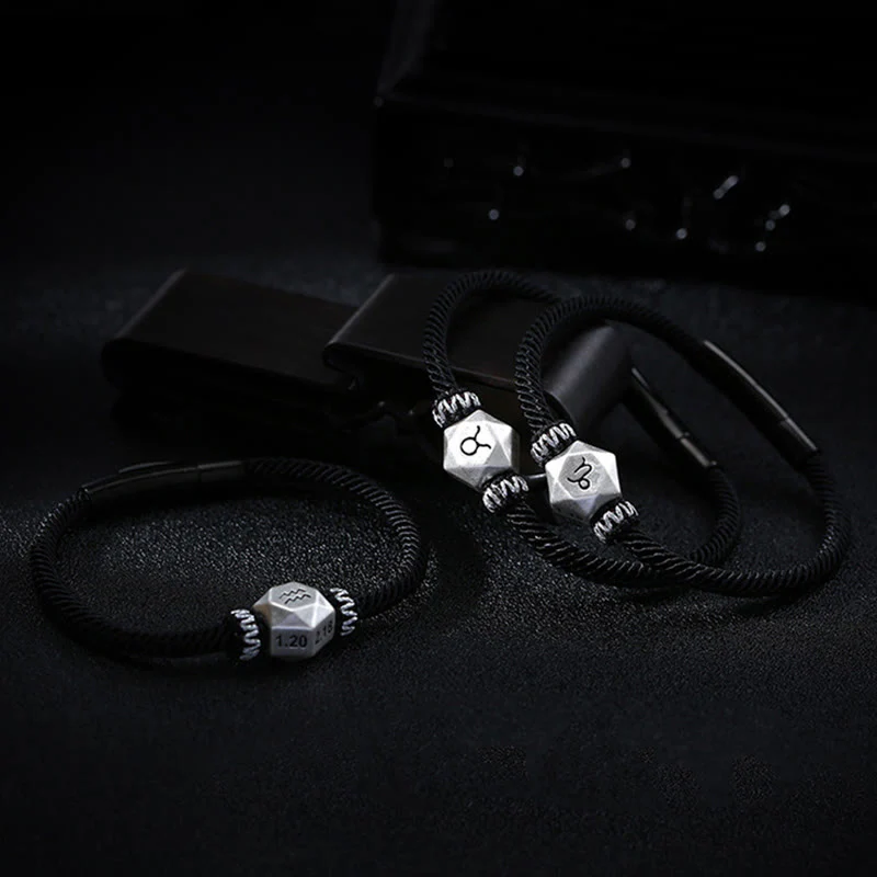 Buddha Stones 999 Sterling Silver 12 Constellations of the Zodiac Protection Handmade String Bracelet