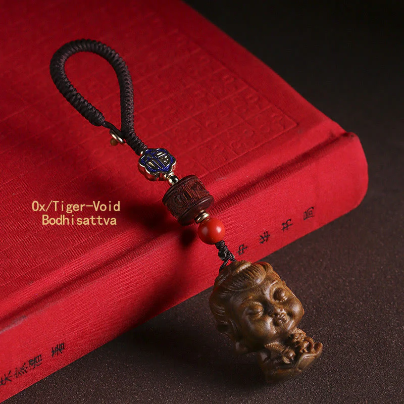 Buddha Stones Chinese Zodiac Natal Buddha Green Sandalwood Om Mani Padme Hum Peace Key Chain